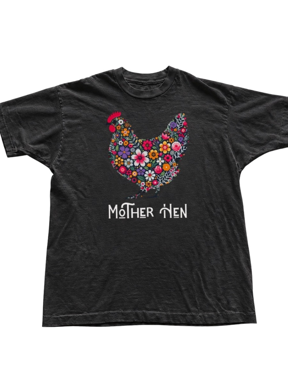 Black 'Mother Hen' Floral Graphic Tee